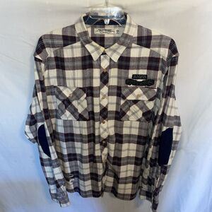 Akoo Men’s Flannel Street Shirt Size 2XL Brown White Plaid Outdoors Streetwear